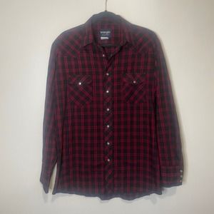 Wrangler Men’s Plaid Pearl Snap Shirt size Large Tall